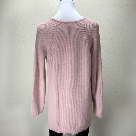 A.N.A Pink Long Sleeve V-Neck Cable Knit Sweater - Picture 3 of 7